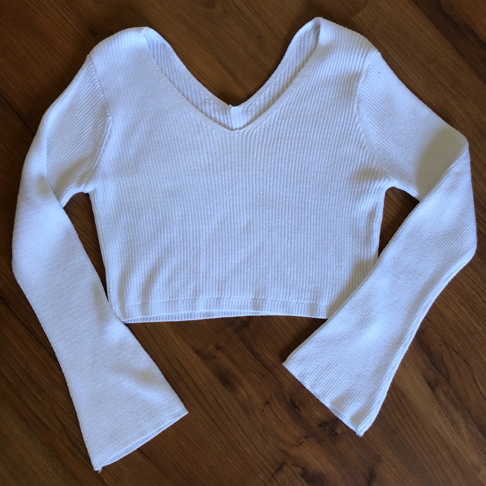 White Bell Sleeve Sweater Crop Top